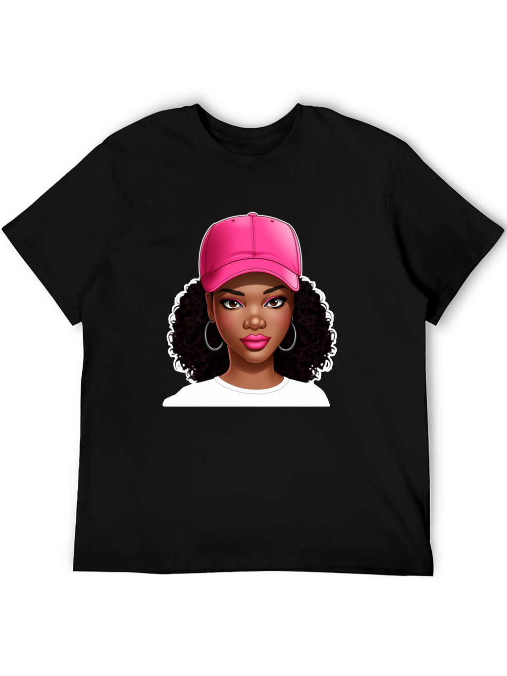 Stylish Graphic Tee - Woman in Pink Cap