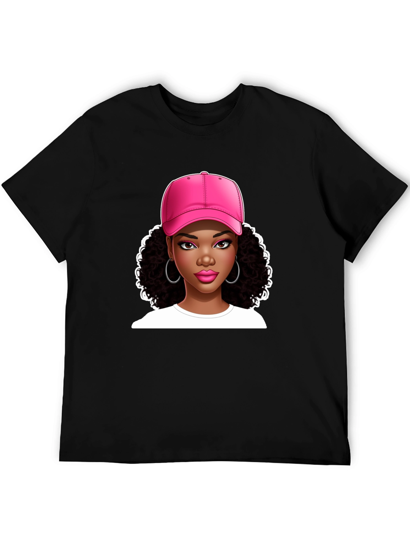 Stylish Graphic Tee - Woman in Pink Cap