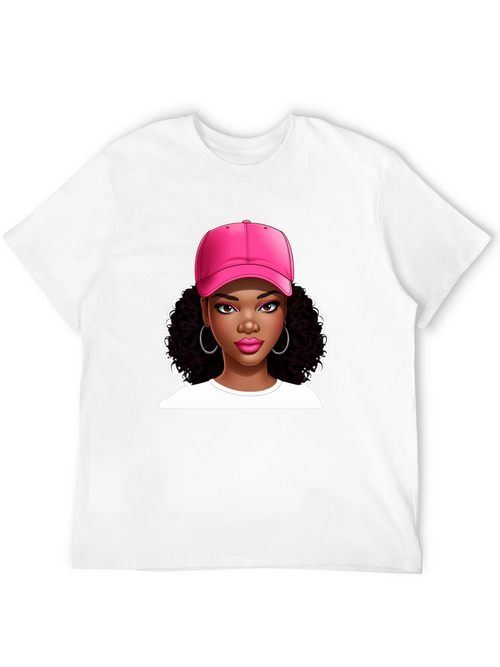 Stylish Graphic Tee - Woman in Pink Cap