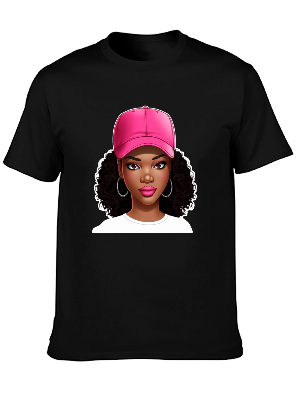 Stylish Graphic Tee - Woman in Pink Cap