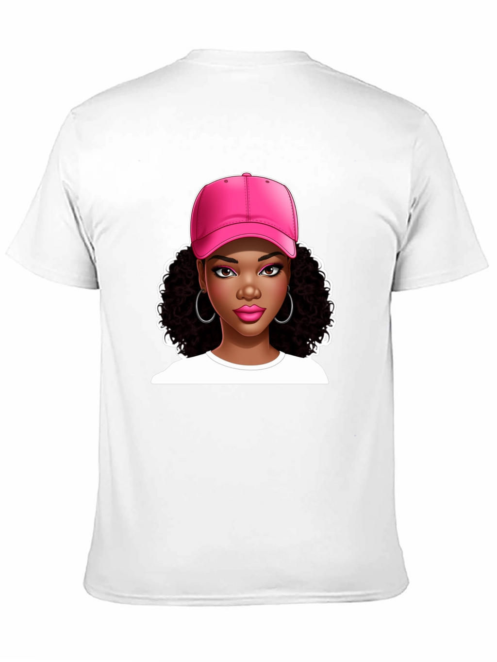 Stylish Graphic Tee - Woman in Pink Cap