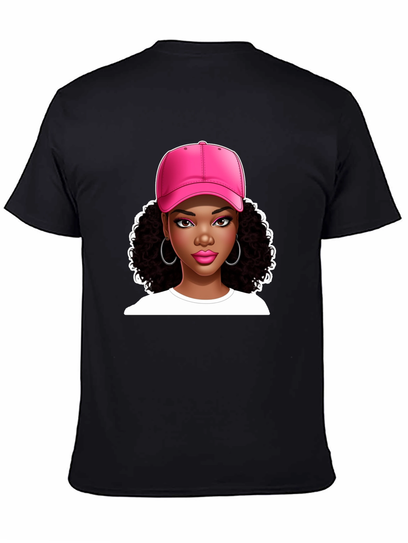 Stylish Graphic Tee - Woman in Pink Cap
