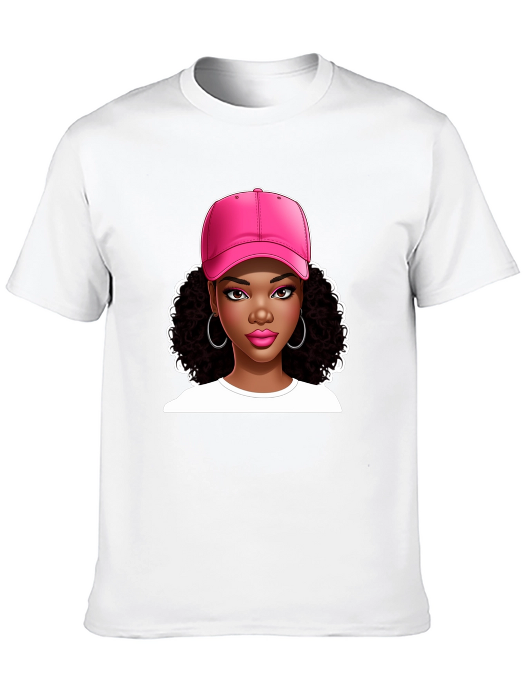 Stylish Graphic Tee - Woman in Pink Cap