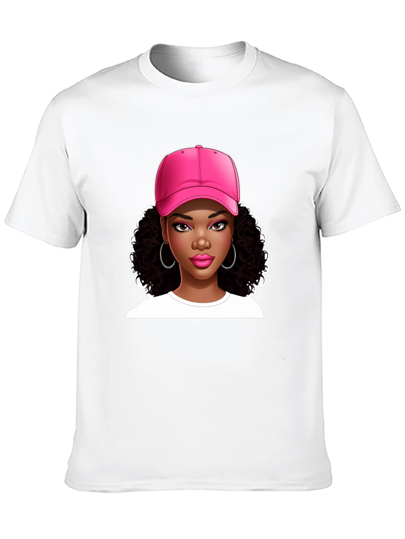 Stylish Graphic Tee - Woman in Pink Cap