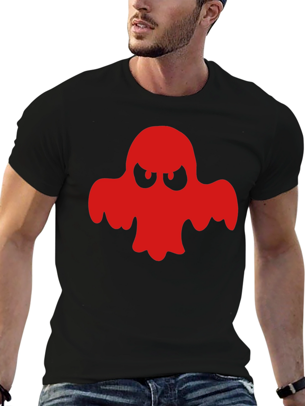 Red Ghost Graphic Black T-Shirt - Halloween