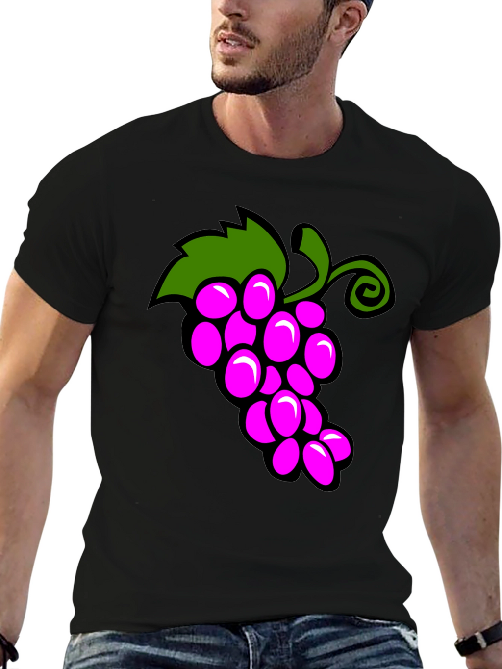 Funny Grapes Graphic Black T-Shirt