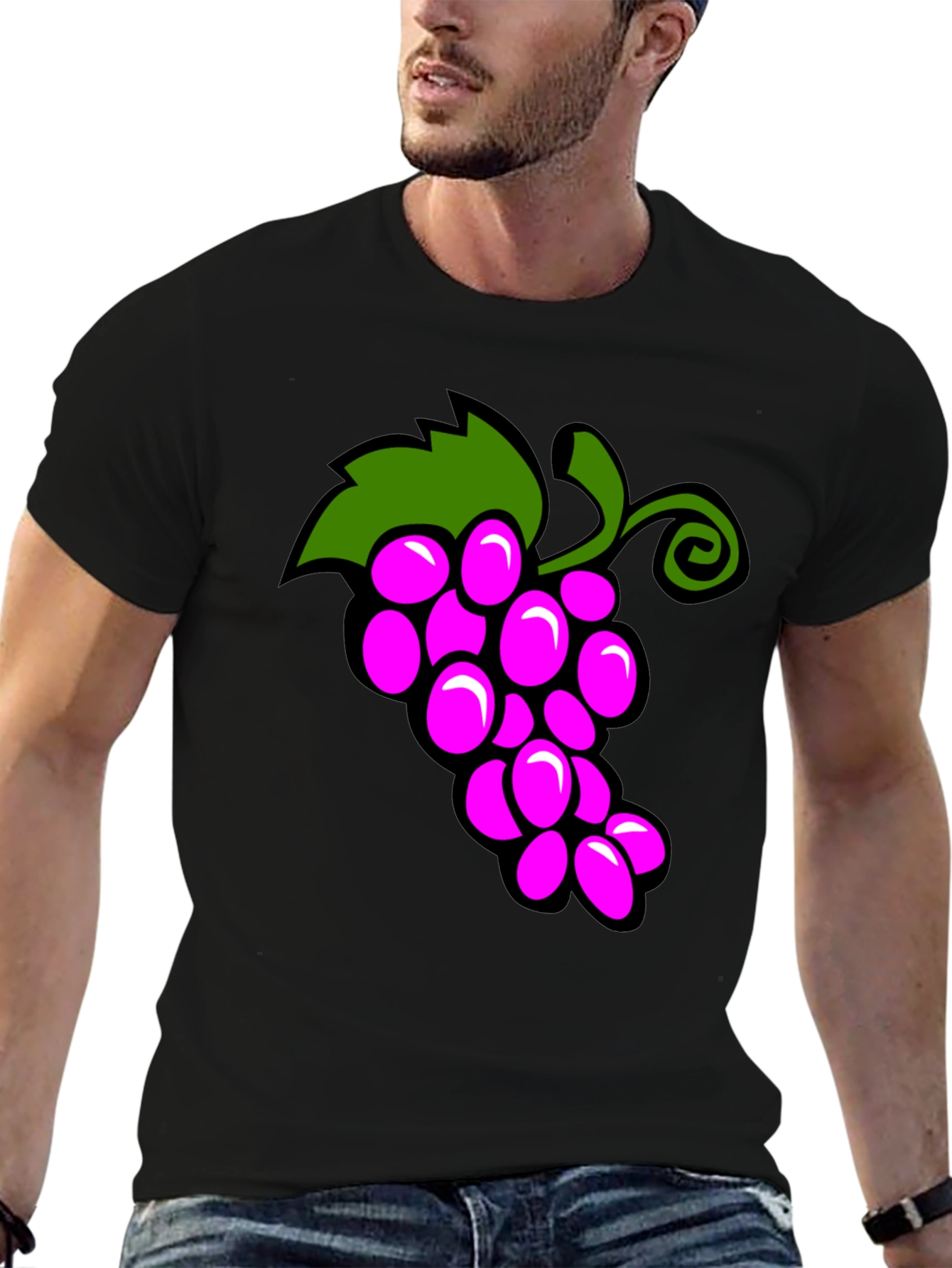 Funny Grapes Graphic Black T-Shirt