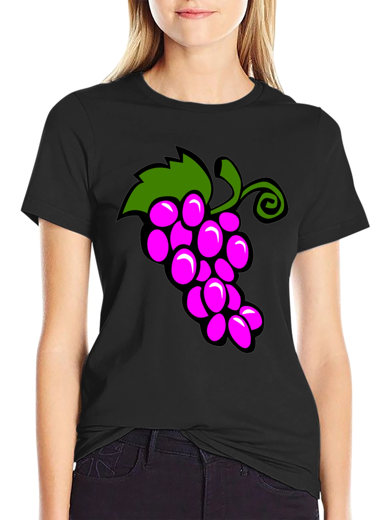 Funny Grapes Graphic Black T-Shirt
