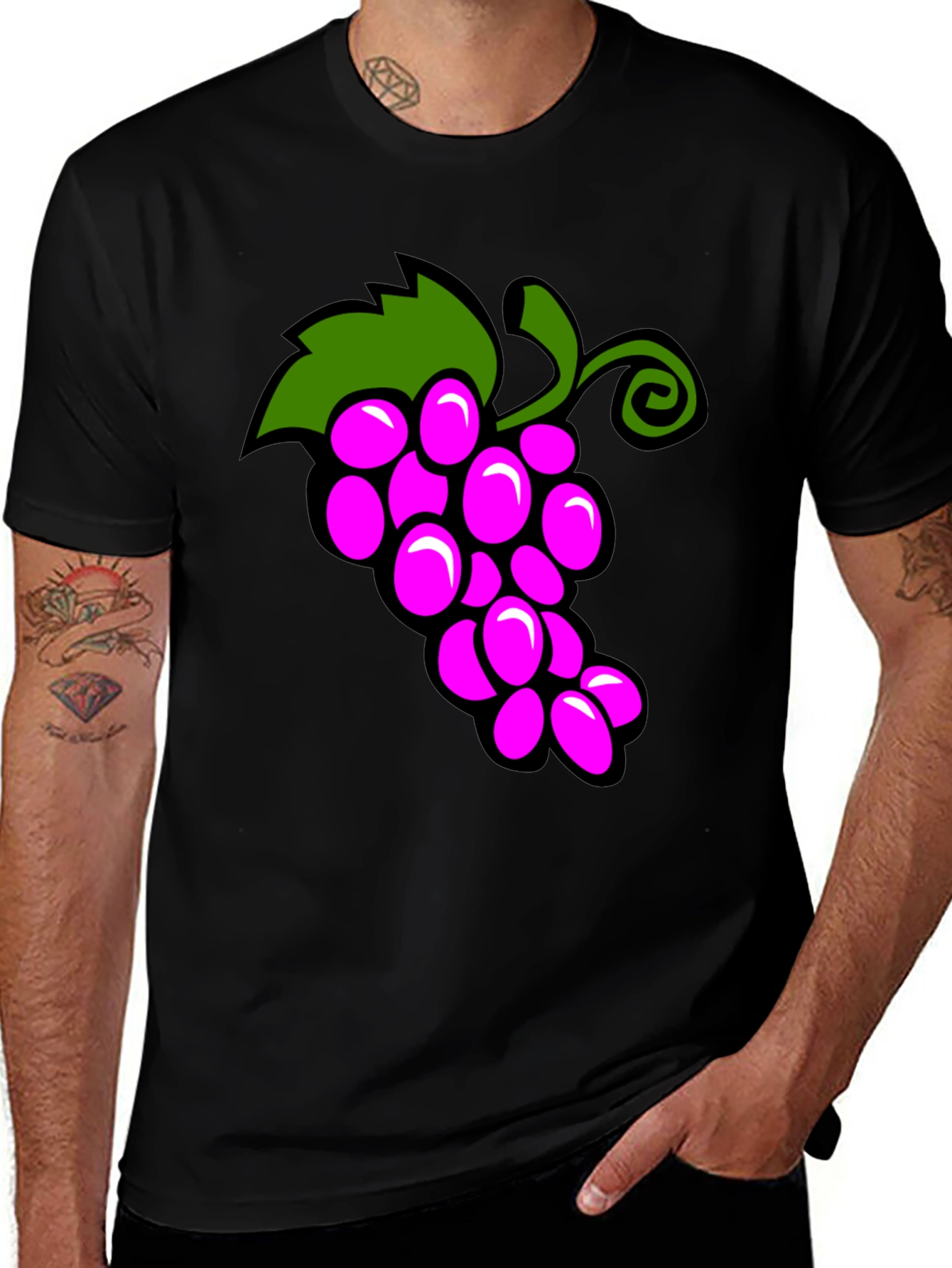 Funny Grapes Graphic Black T-Shirt