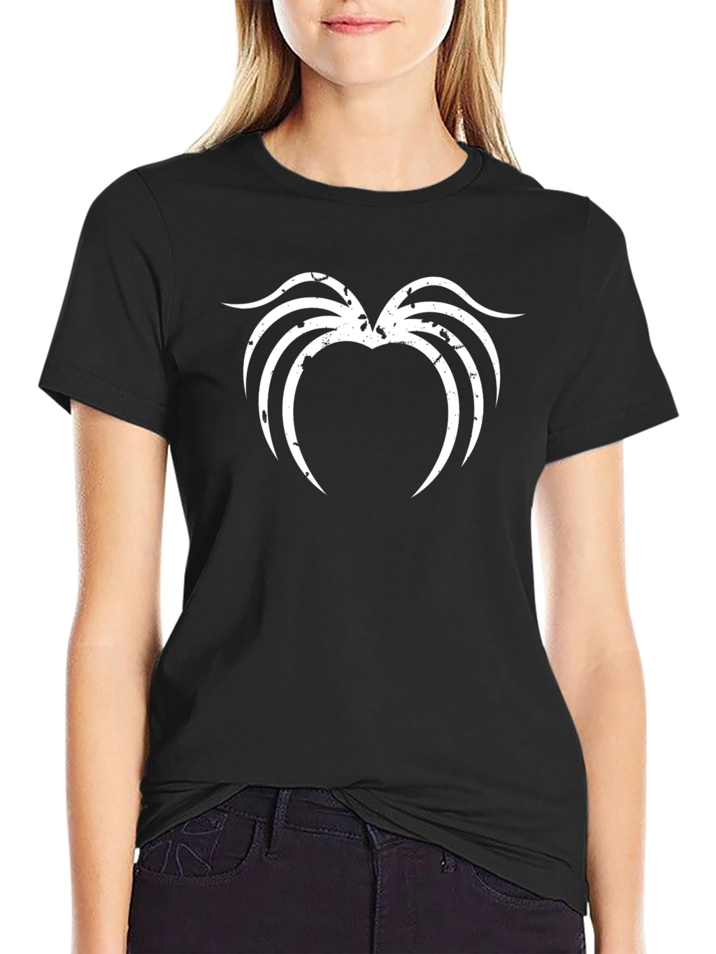 Black T-Shirt with Distressed White Abstract Design