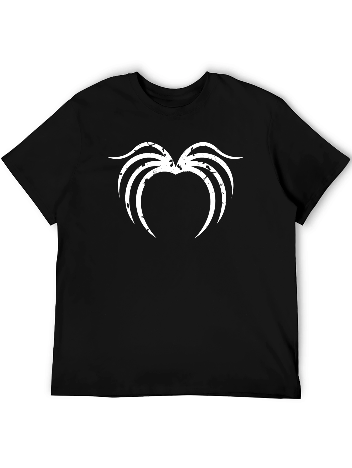 Black T-Shirt with Distressed White Abstract Design