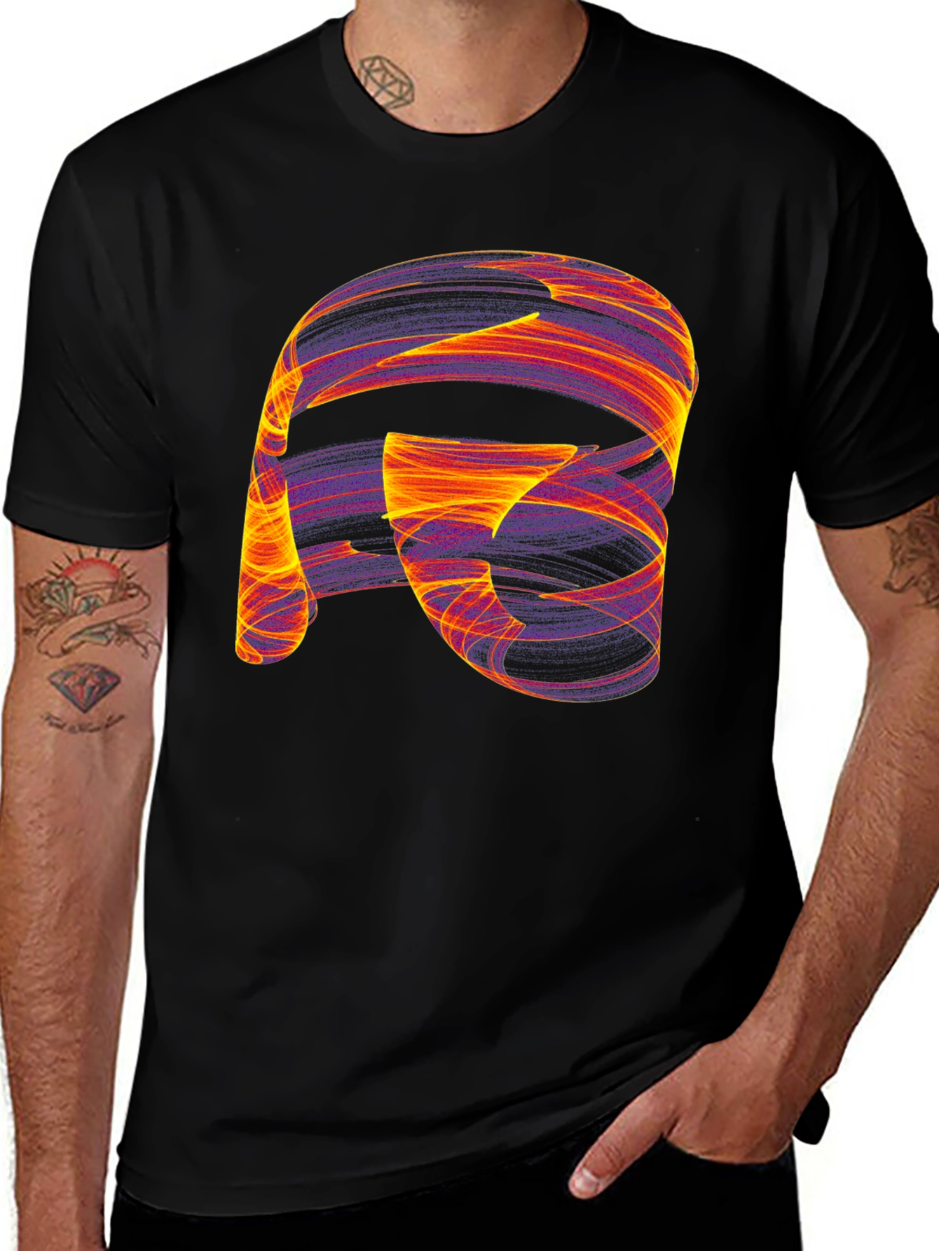 Abstract Swirl Graphic Black T-Shirt