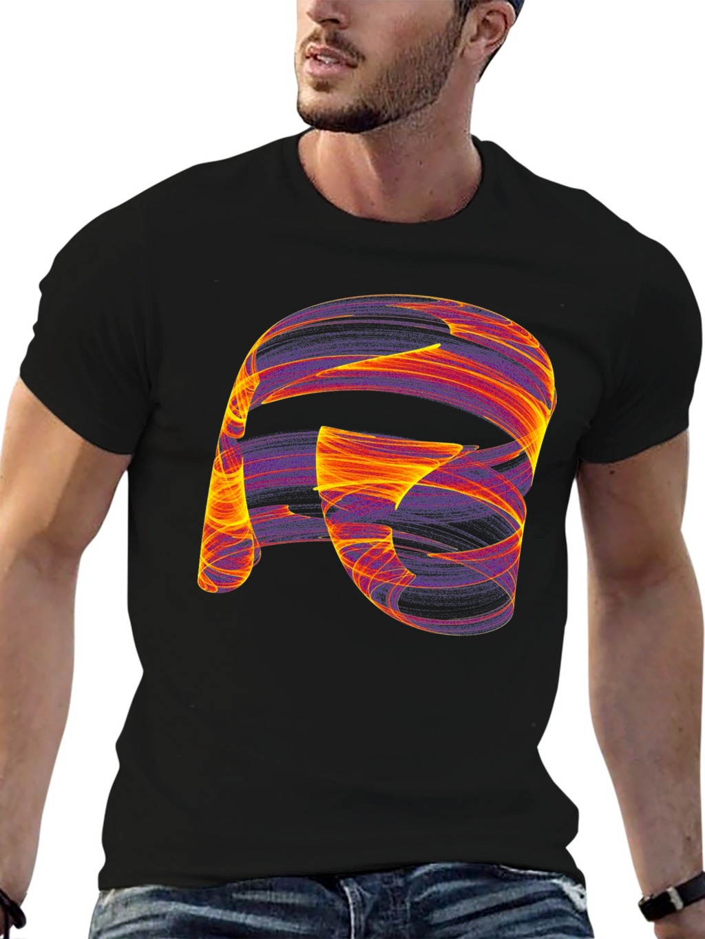 Abstract Swirl Graphic Black T-Shirt