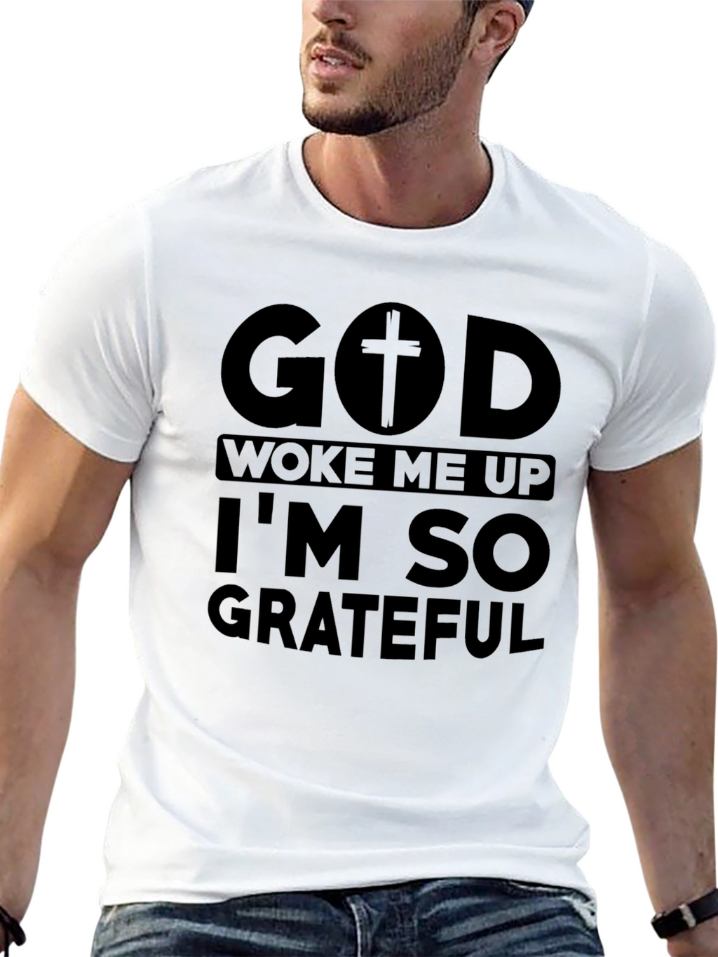God Woke Me Up Grateful Black Tee