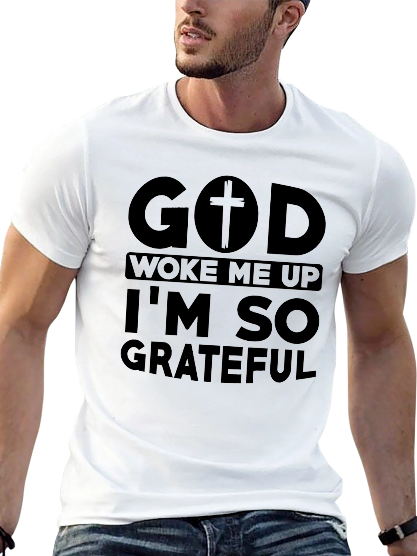 God Woke Me Up Grateful Black Tee
