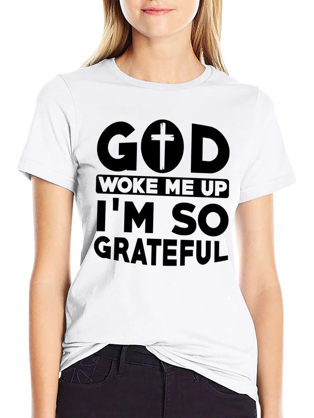 God Woke Me Up Grateful Black Tee