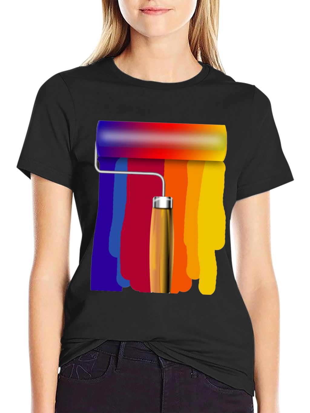 Rainbow Paint Roller Graphic Tee - Artsy T-Shirt