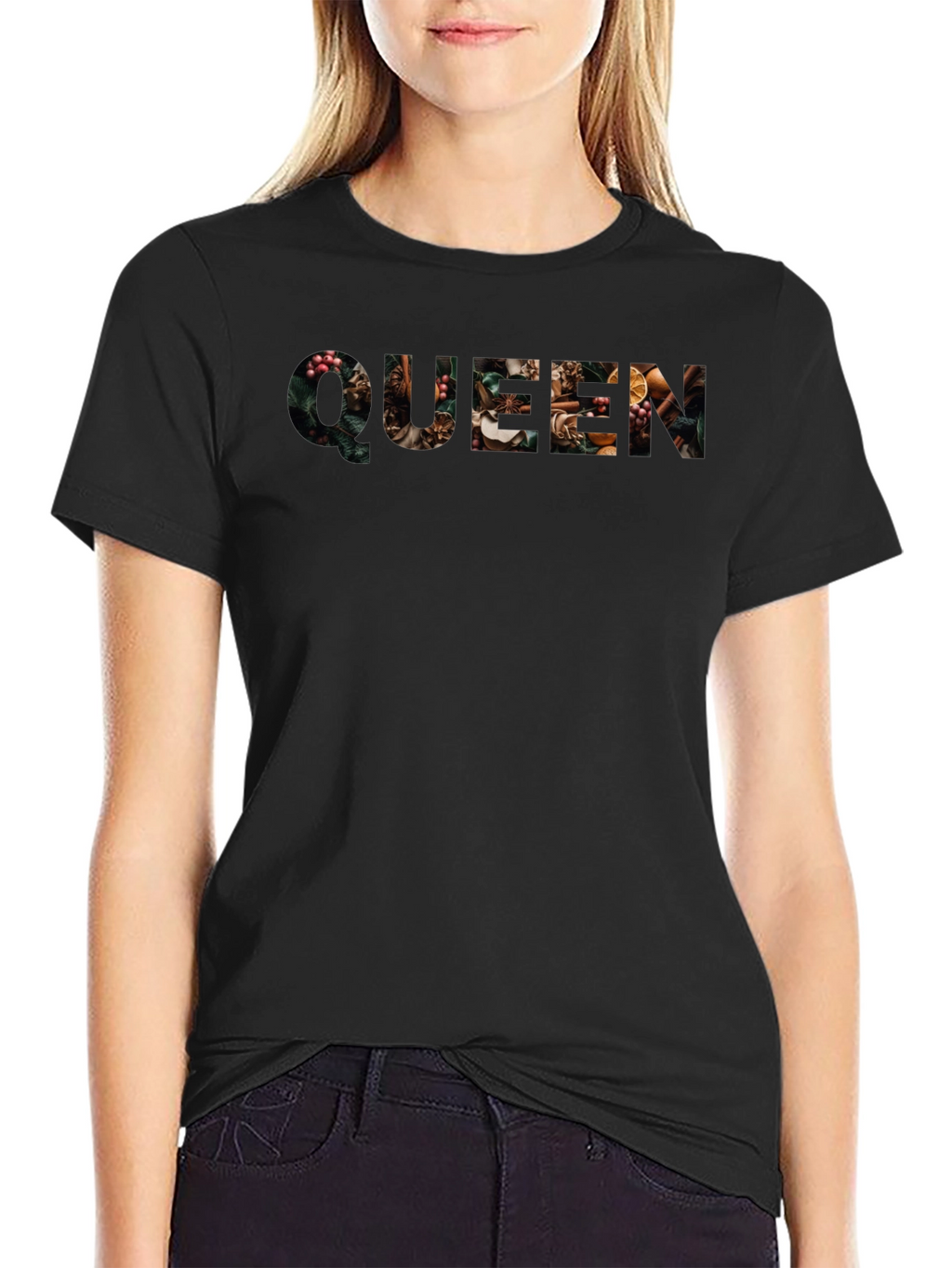Queen Floral Print Black T-Shirt