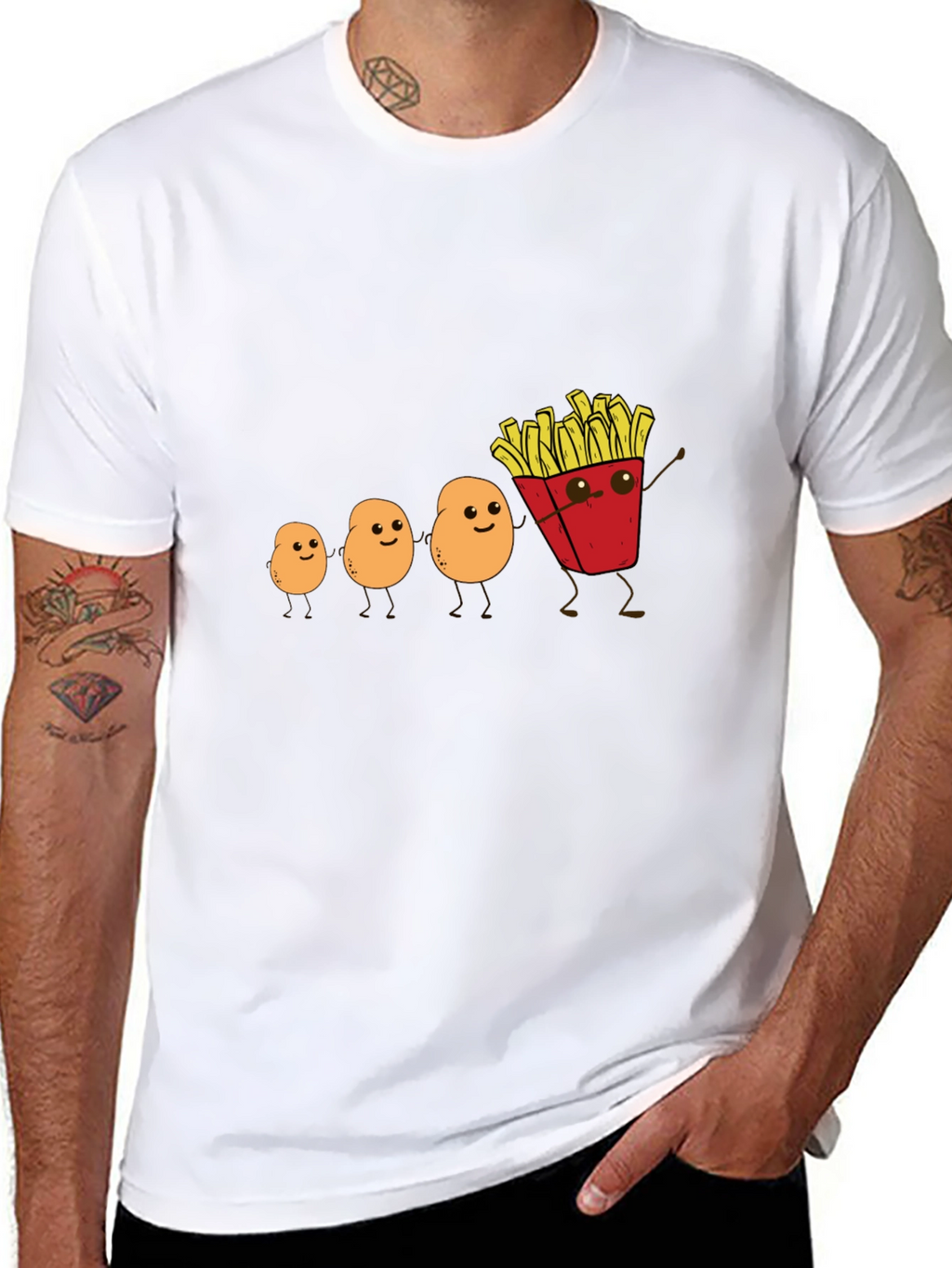 Funny Potato Evolution to French Fries Black T-Shirt