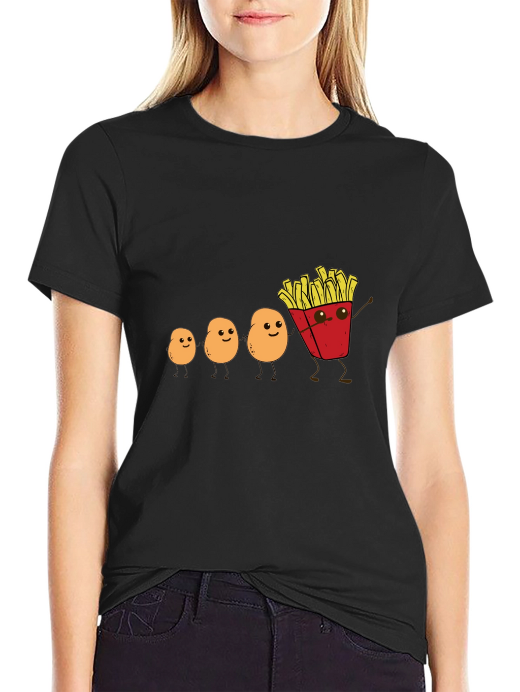 Funny Potato Evolution to French Fries Black T-Shirt