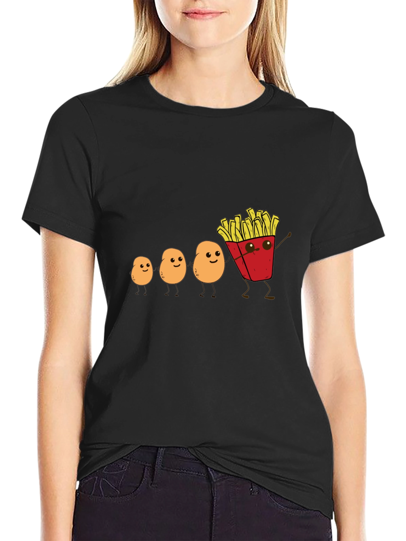Funny Potato Evolution to French Fries Black T-Shirt