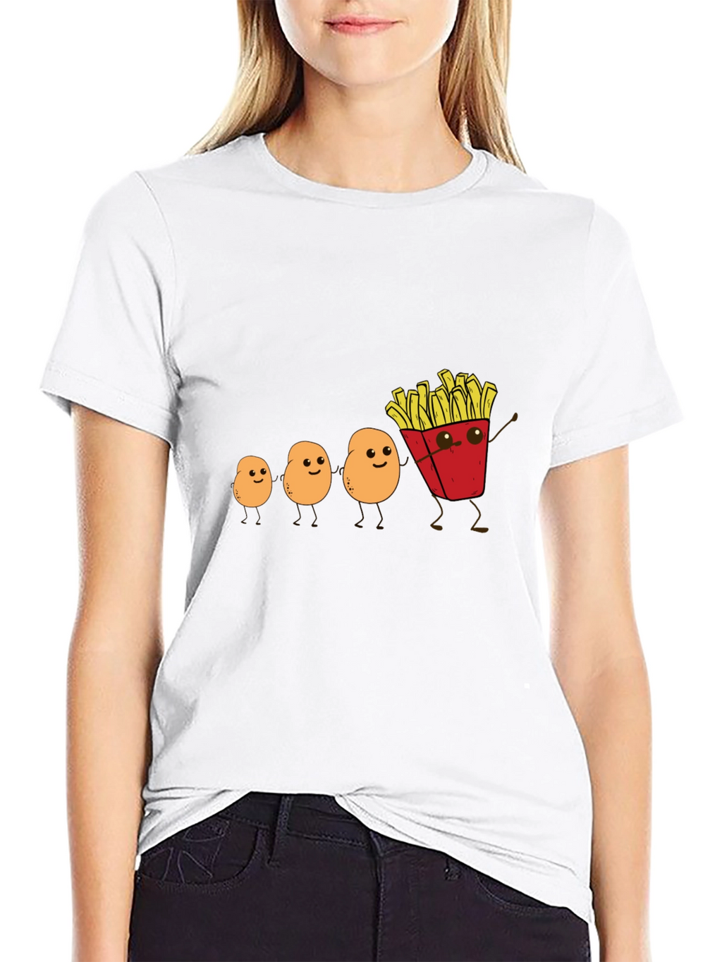 Funny Potato Evolution to French Fries Black T-Shirt