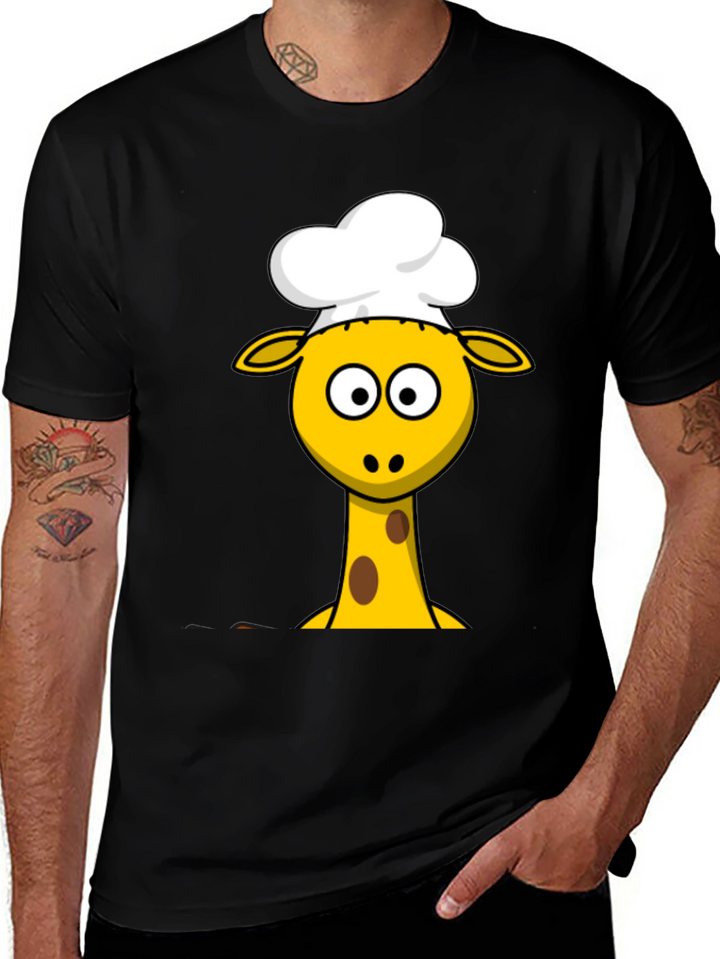 Chef Giraffe Cartoon Black T-Shirt