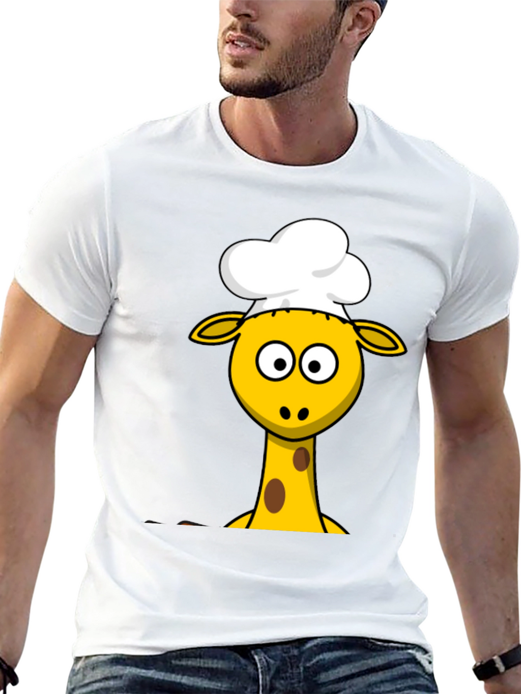Chef Giraffe Cartoon Black T-Shirt