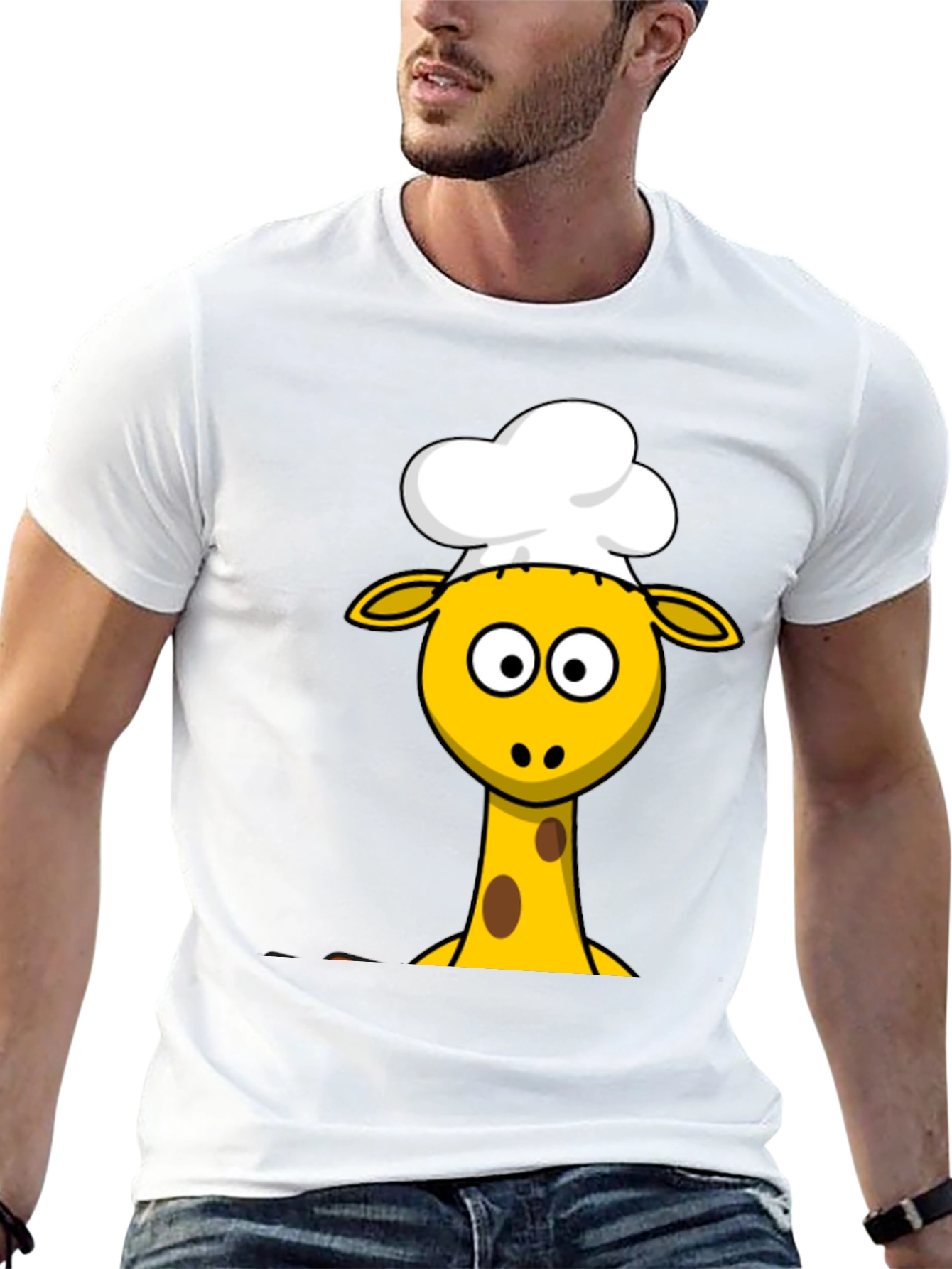 Chef Giraffe Cartoon Black T-Shirt