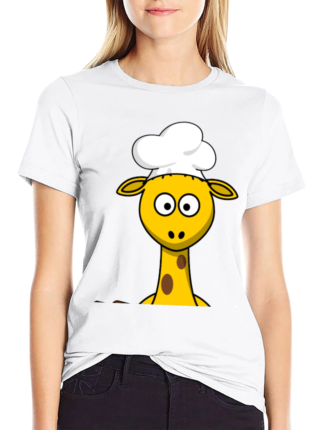 Chef Giraffe Cartoon Black T-Shirt