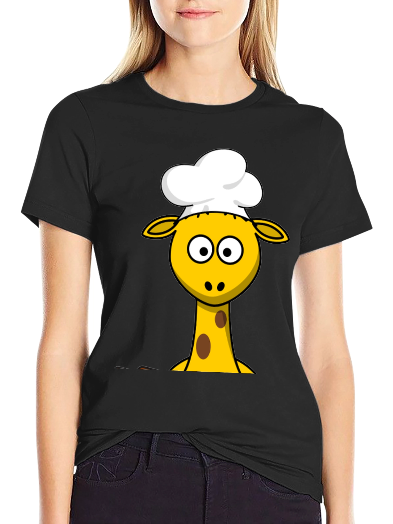 Chef Giraffe Cartoon Black T-Shirt