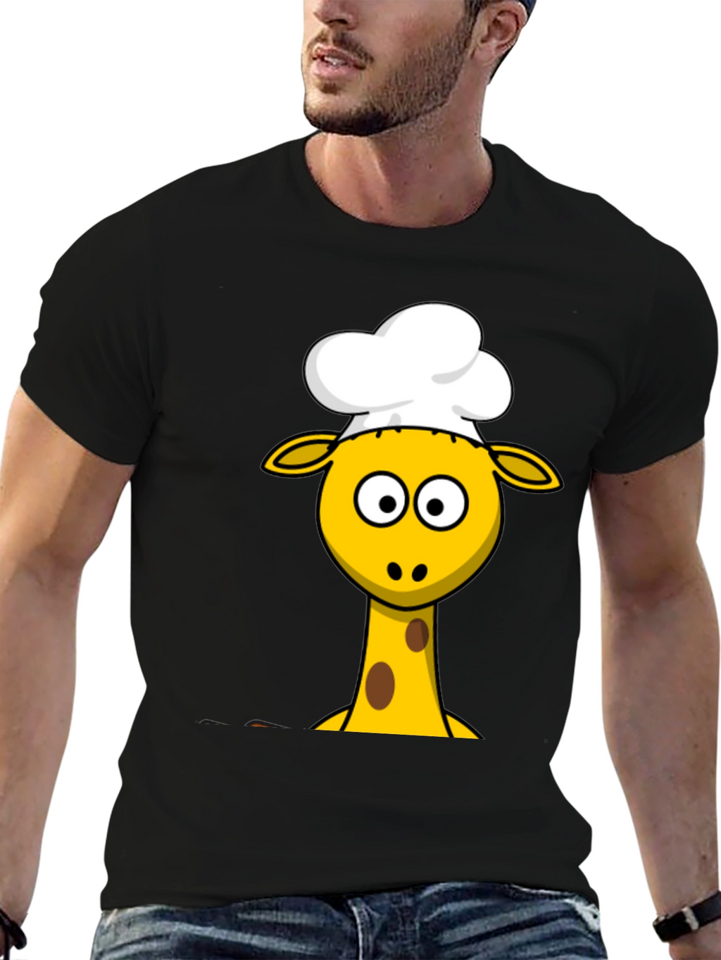 Chef Giraffe Cartoon Black T-Shirt