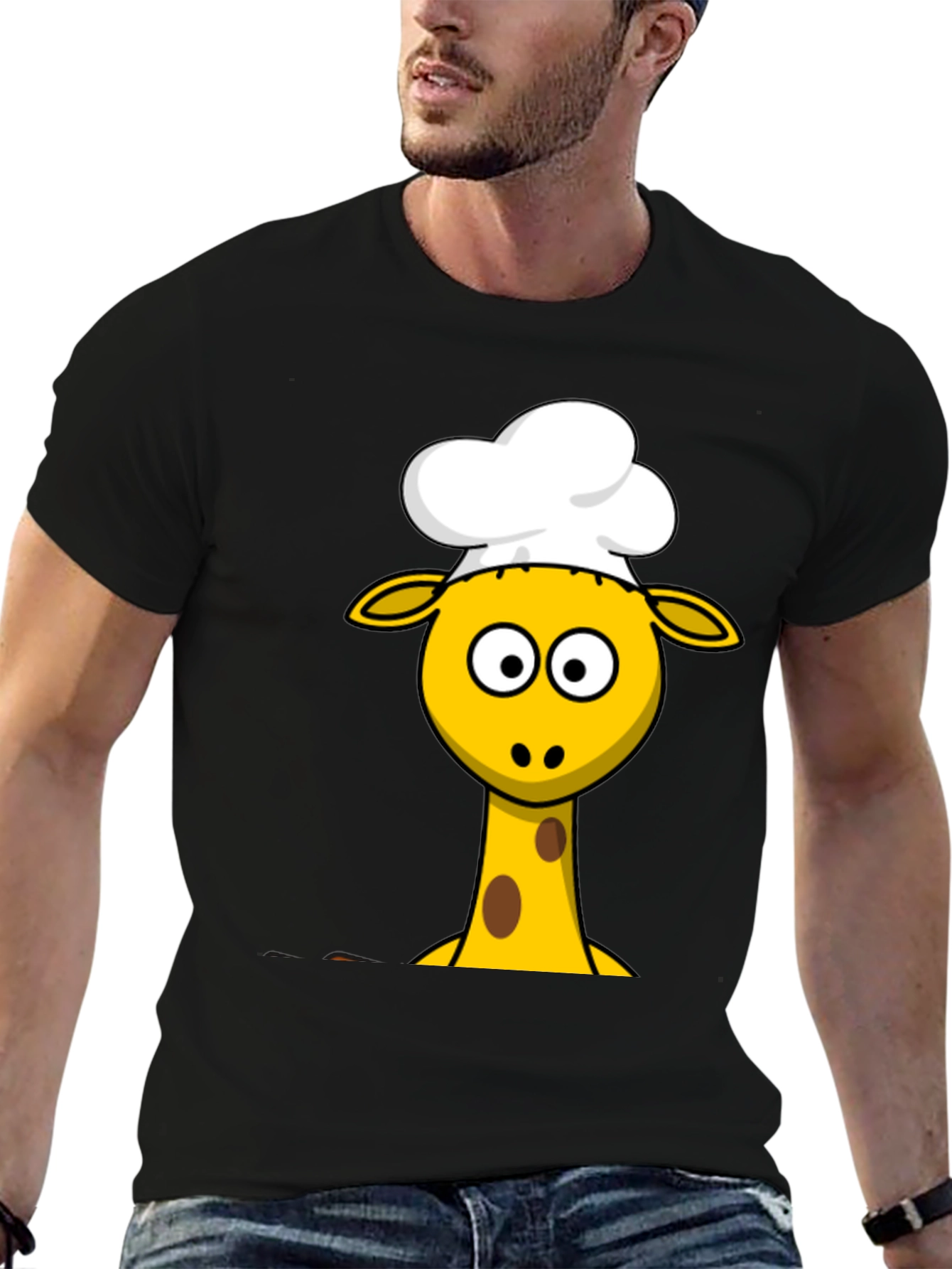 Chef Giraffe Cartoon Black T-Shirt