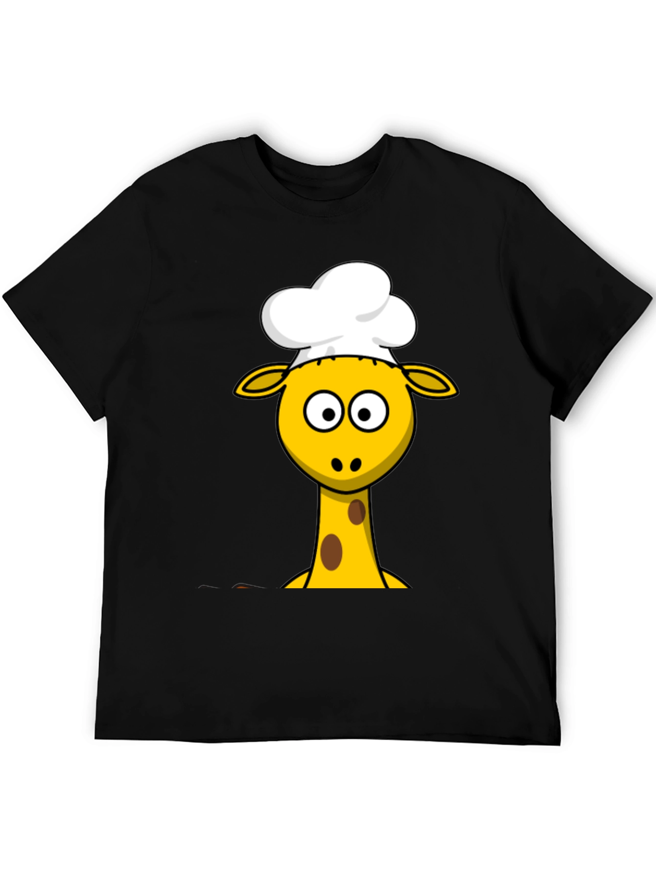Chef Giraffe Cartoon Black T-Shirt