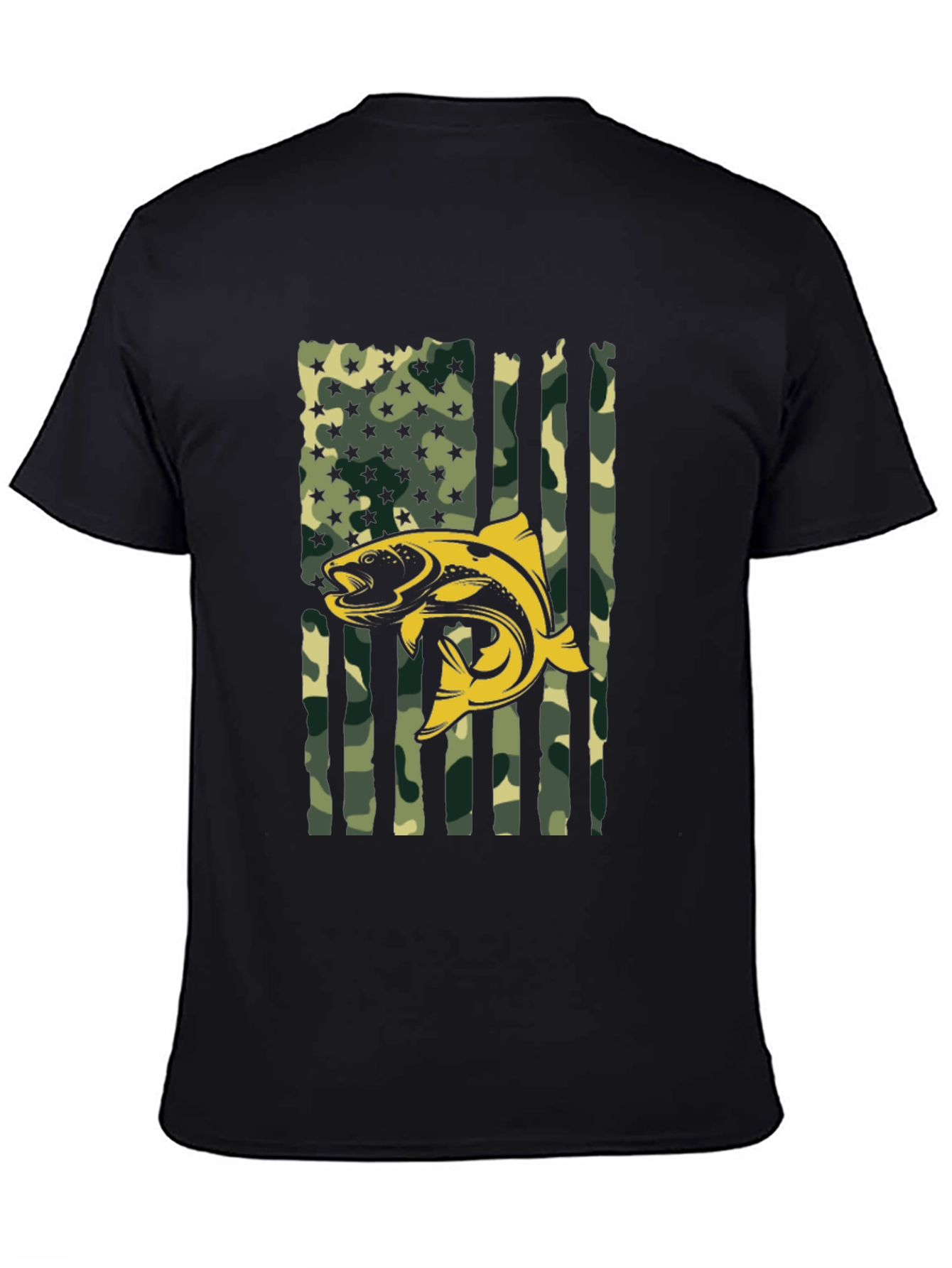 Mens Camo American Flag Fish Graphic T-Shirt