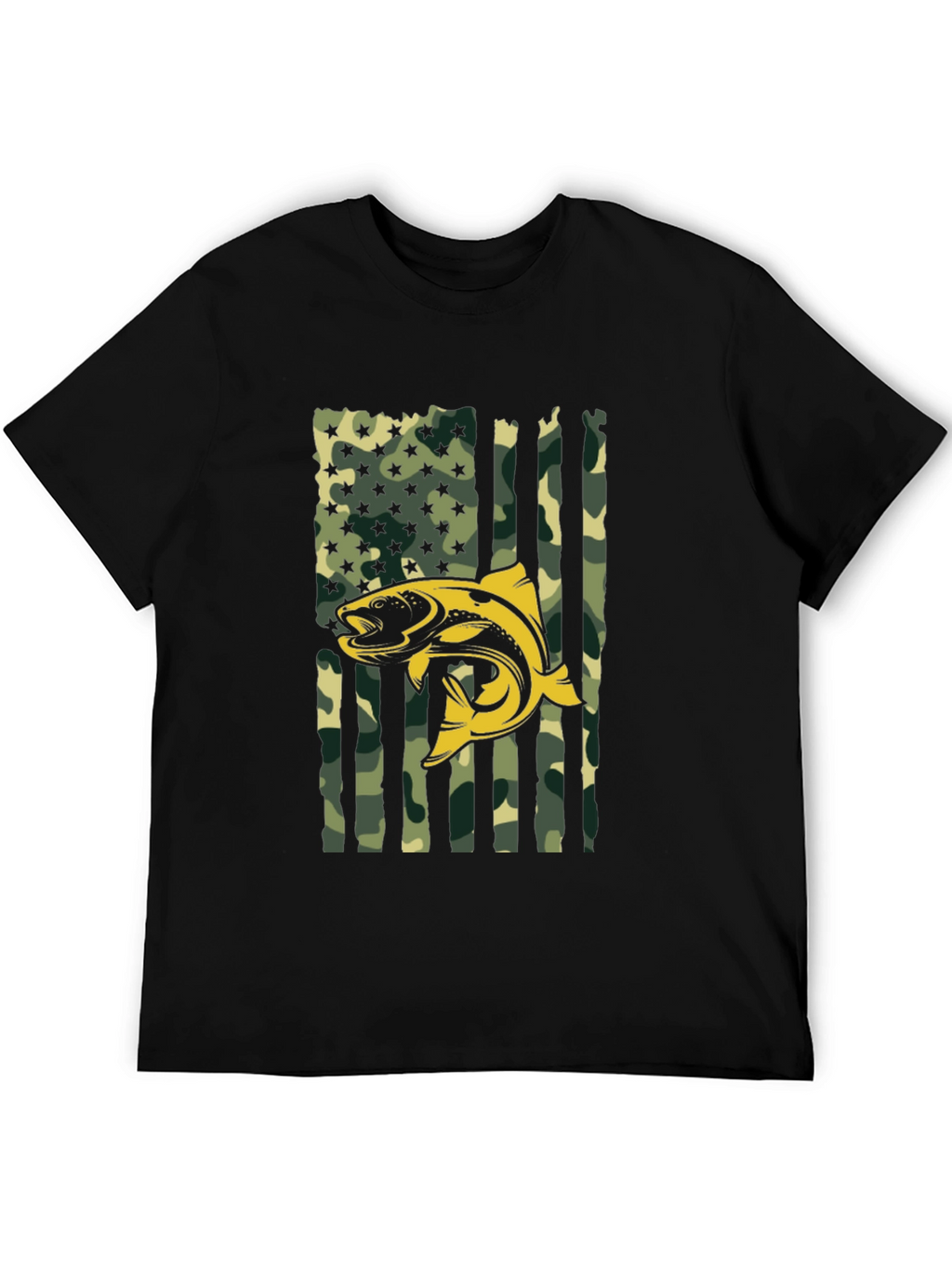 Mens Camo American Flag Fish Graphic T-Shirt