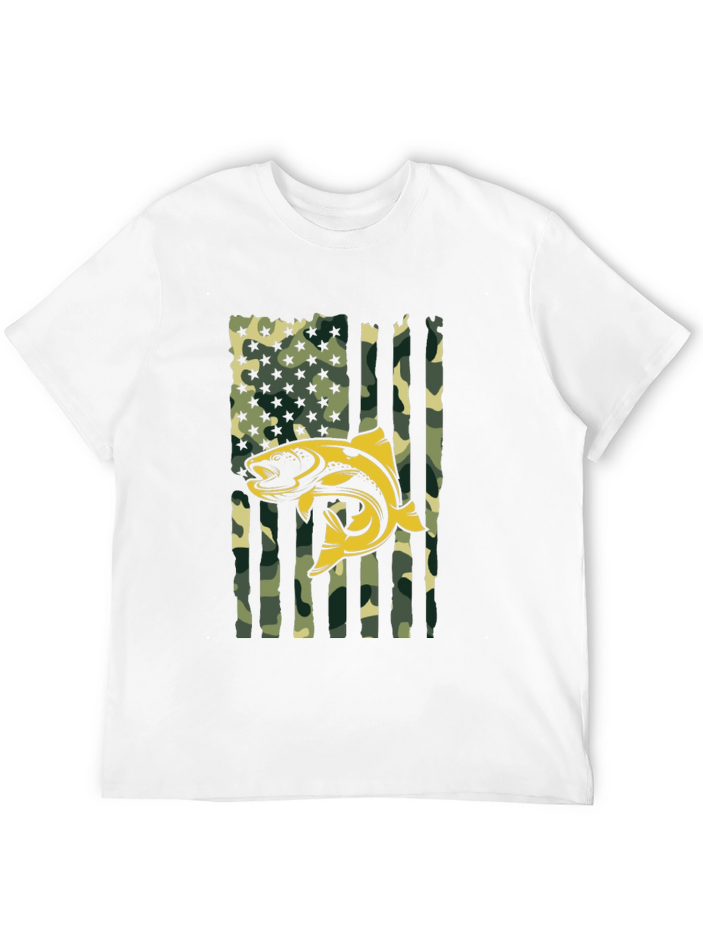 Mens Camo American Flag Fish Graphic T-Shirt