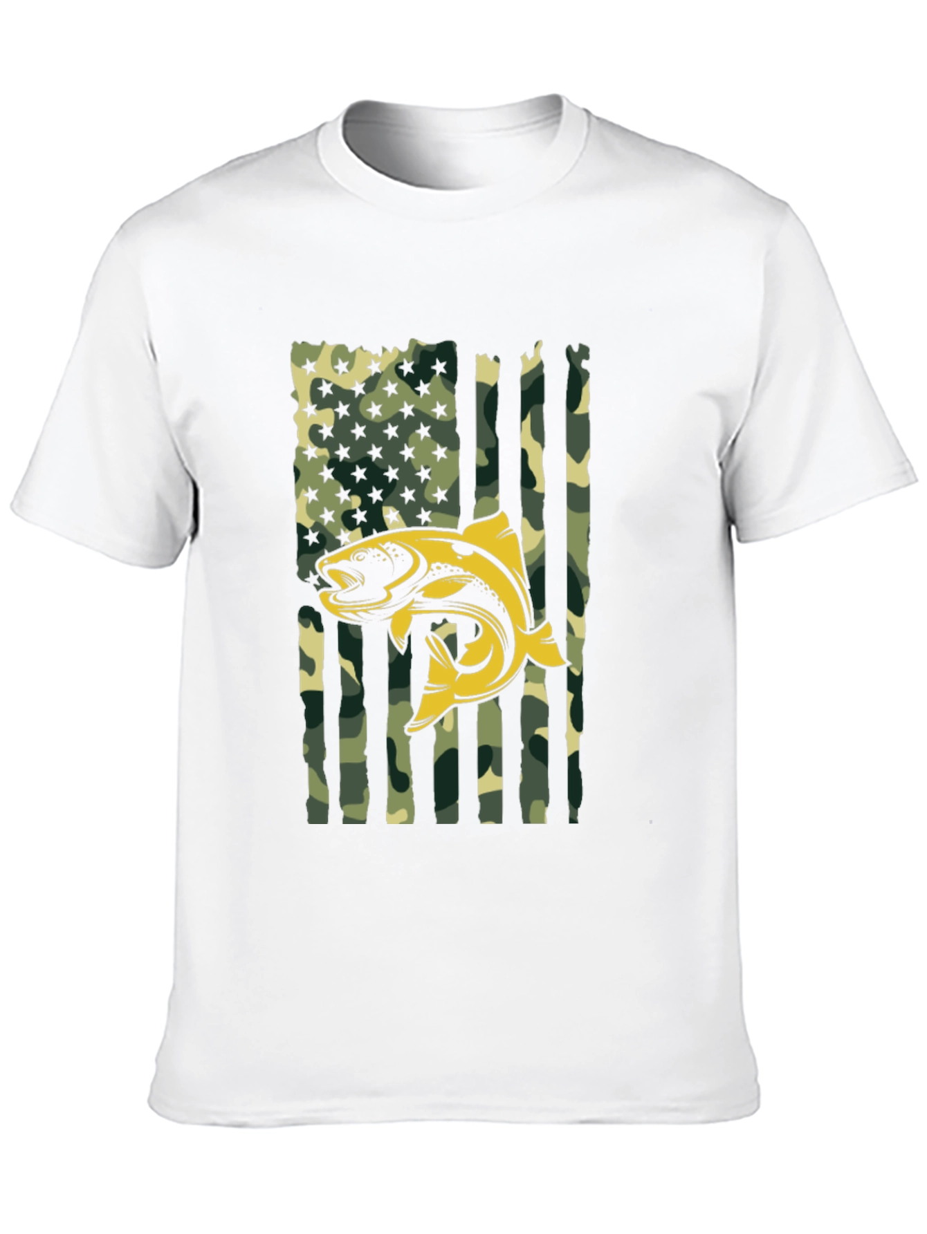 Mens Camo American Flag Fish Graphic T-Shirt