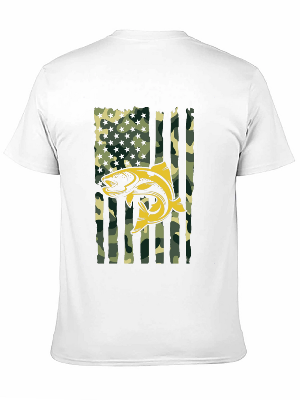 Mens Camo American Flag Fish Graphic T-Shirt