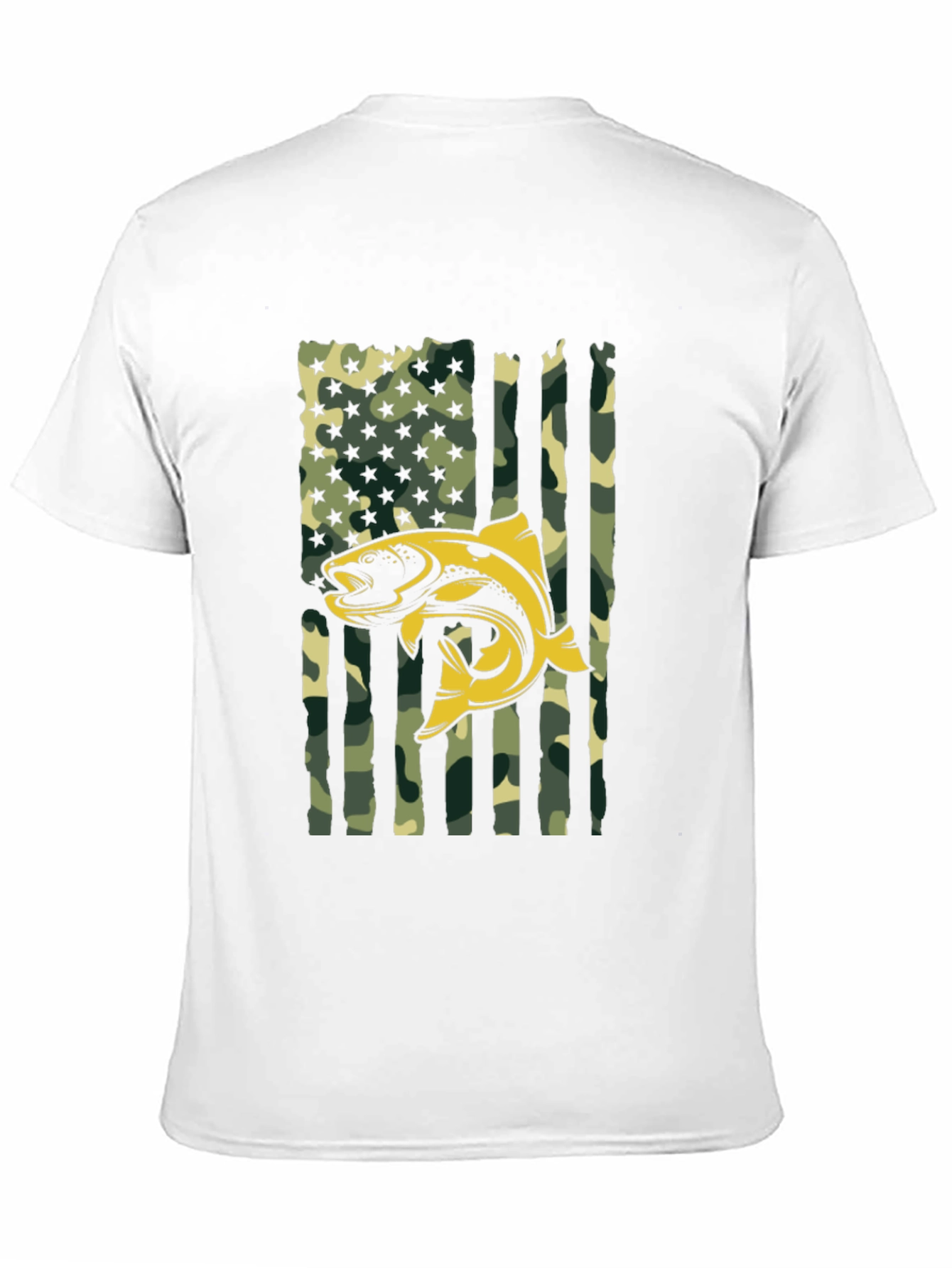 Mens Camo American Flag Fish Graphic T-Shirt