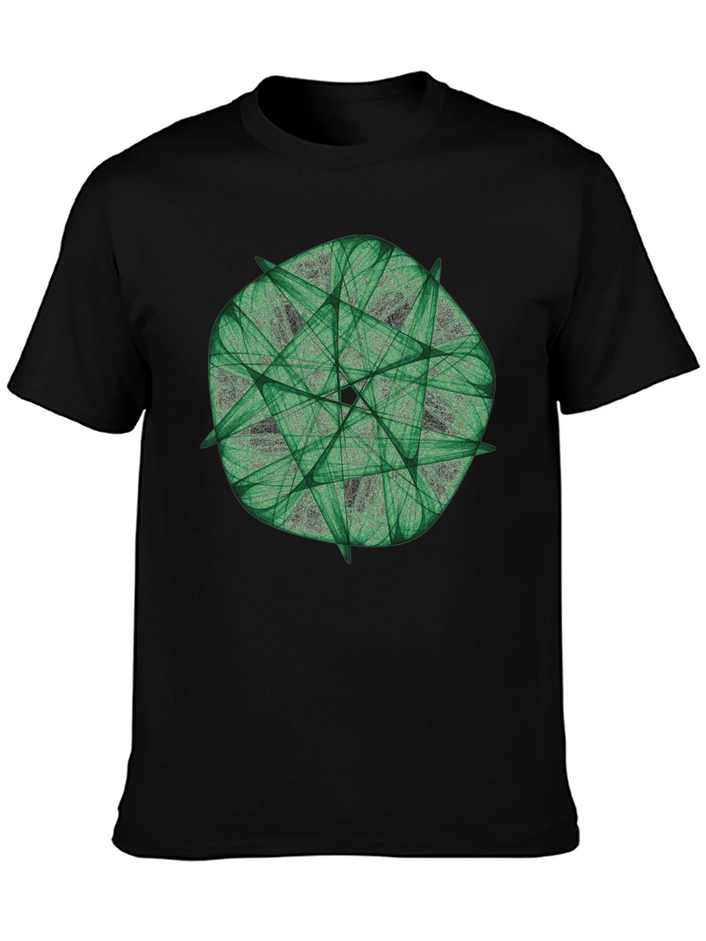 Green Fractal Geometric Graphic Print Black T-Shirt