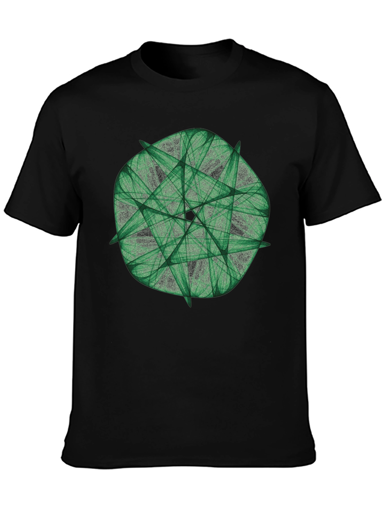 Green Fractal Geometric Graphic Print Black T-Shirt