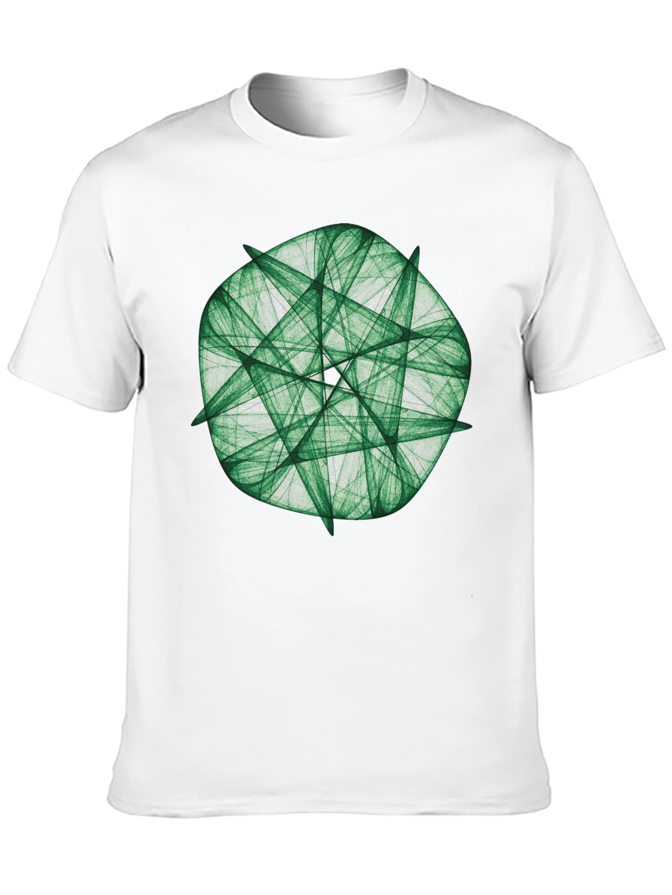 Green Fractal Geometric Graphic Print Black T-Shirt