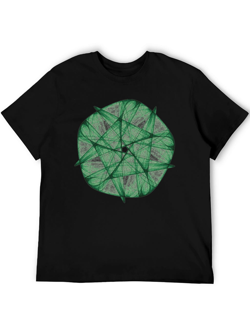 Green Fractal Geometric Graphic Print Black T-Shirt