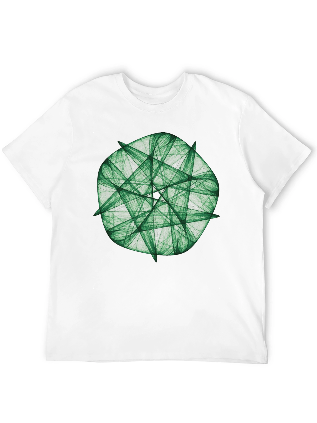 Green Fractal Geometric Graphic Print Black T-Shirt
