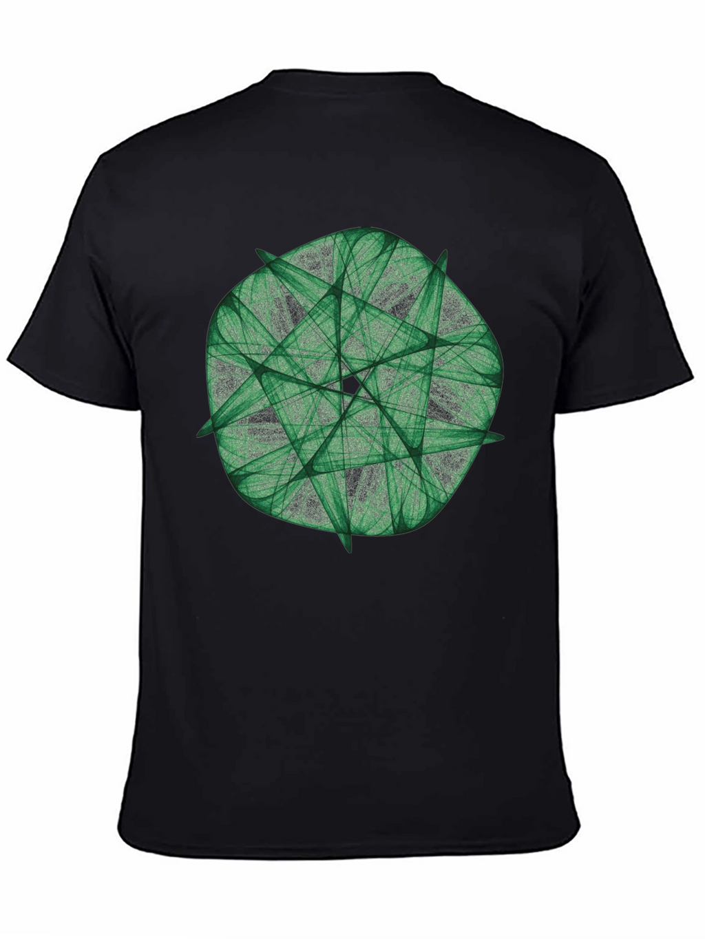 Green Fractal Geometric Graphic Print Black T-Shirt