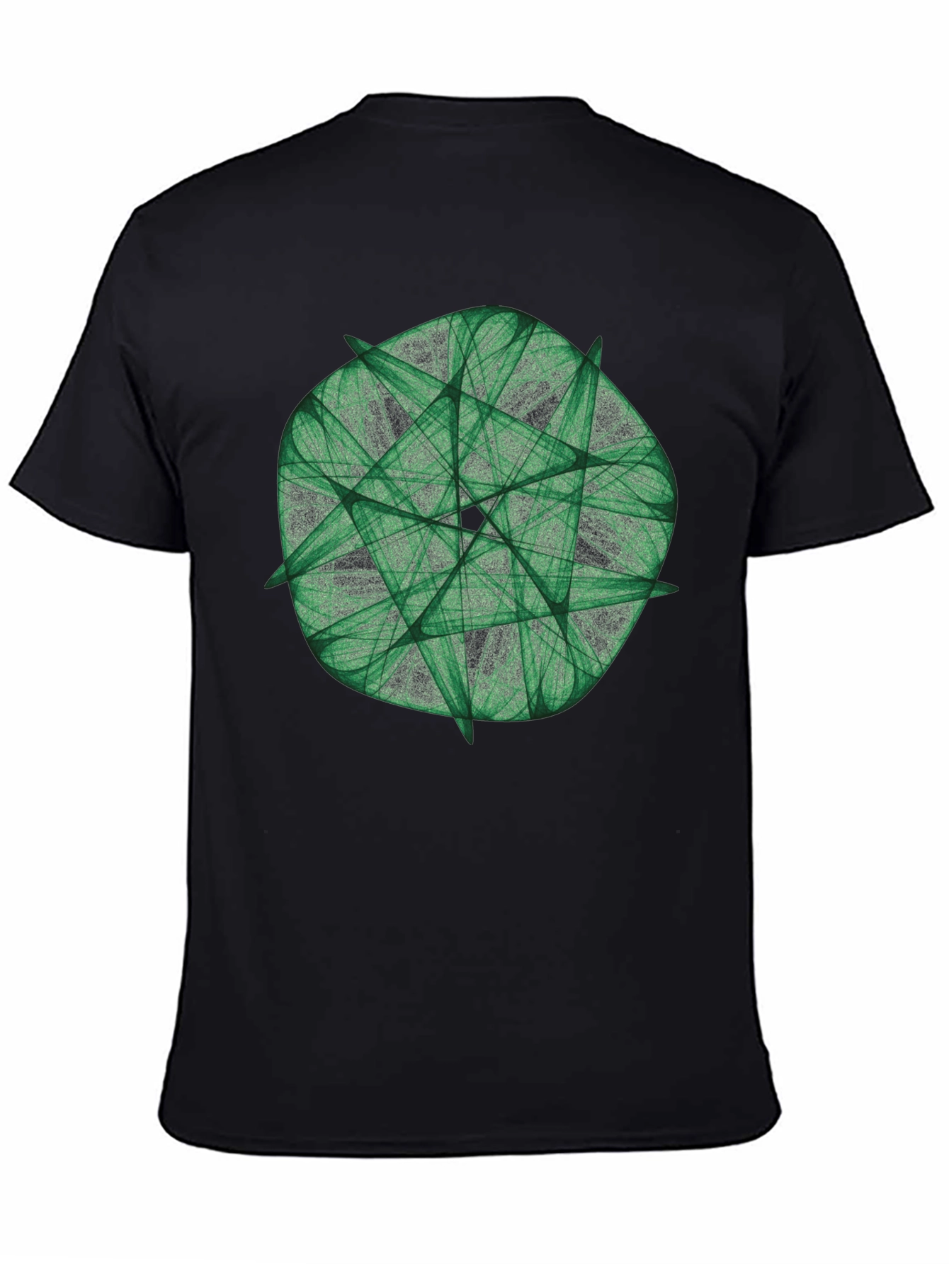 Green Fractal Geometric Graphic Print Black T-Shirt