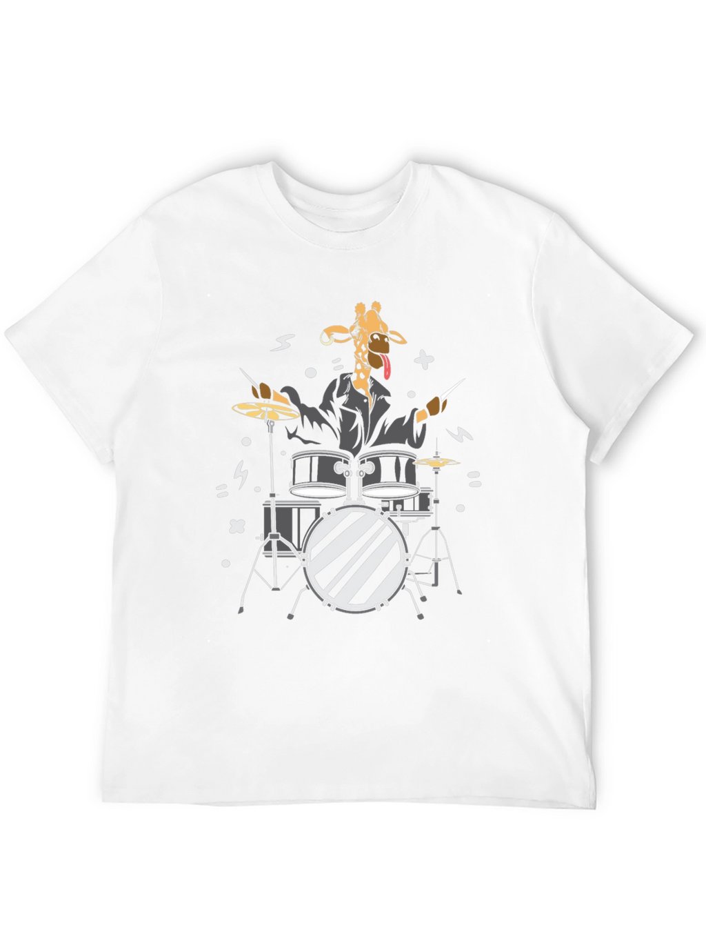 Giraffe Drummer Graphic T-Shirt - Black Cotton Tee