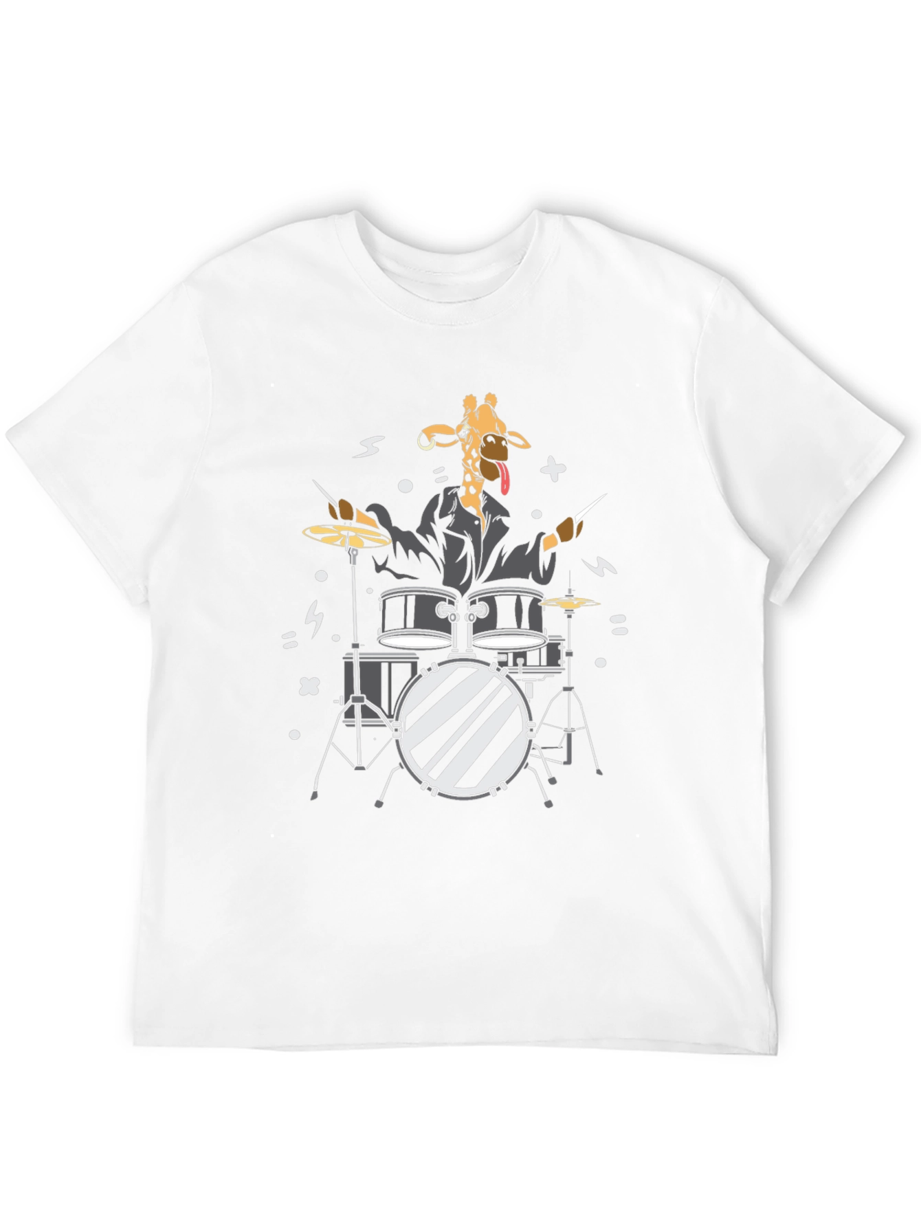 Giraffe Drummer Graphic T-Shirt - Black Cotton Tee