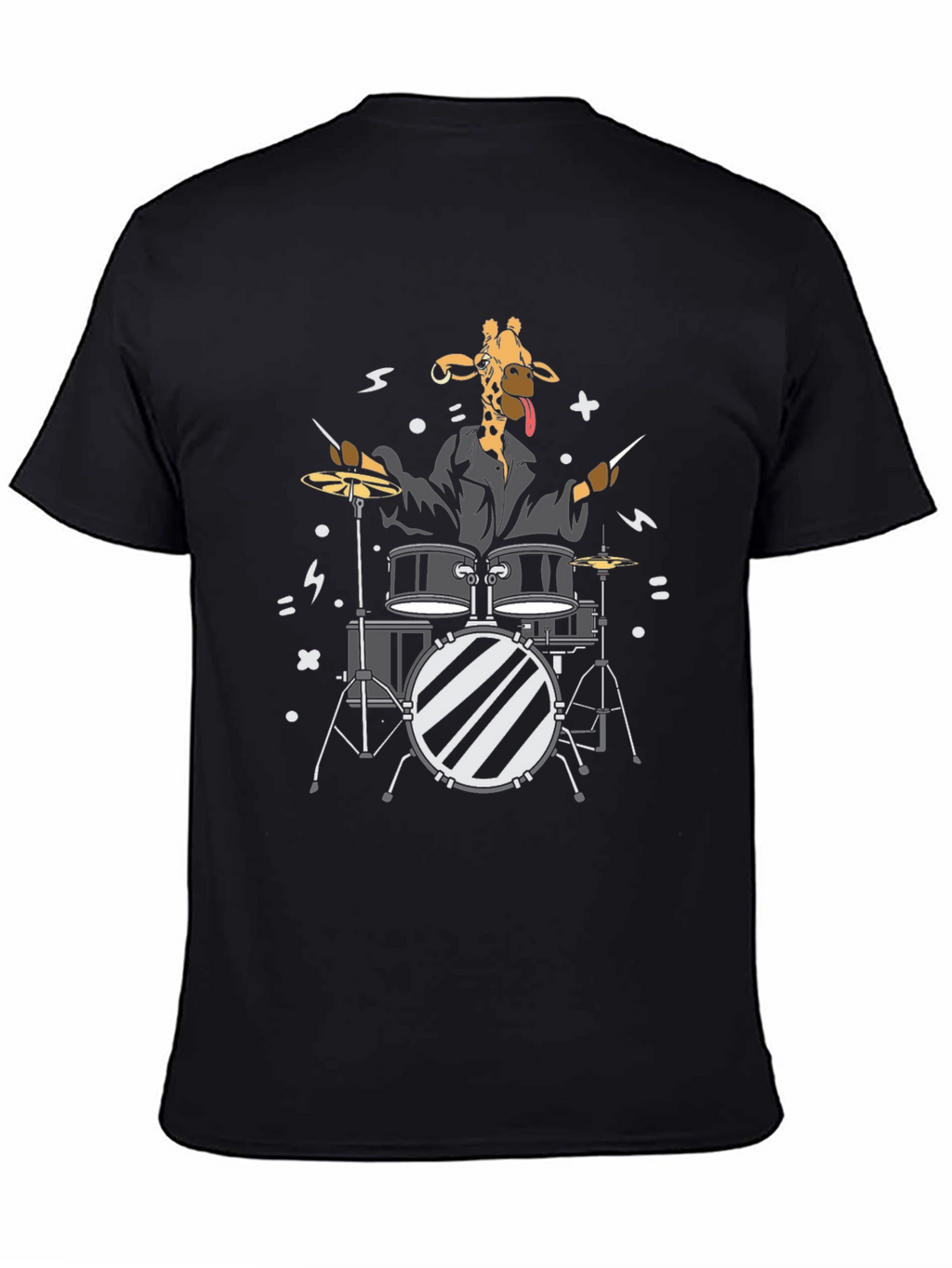 Giraffe Drummer Graphic T-Shirt - Black Cotton Tee
